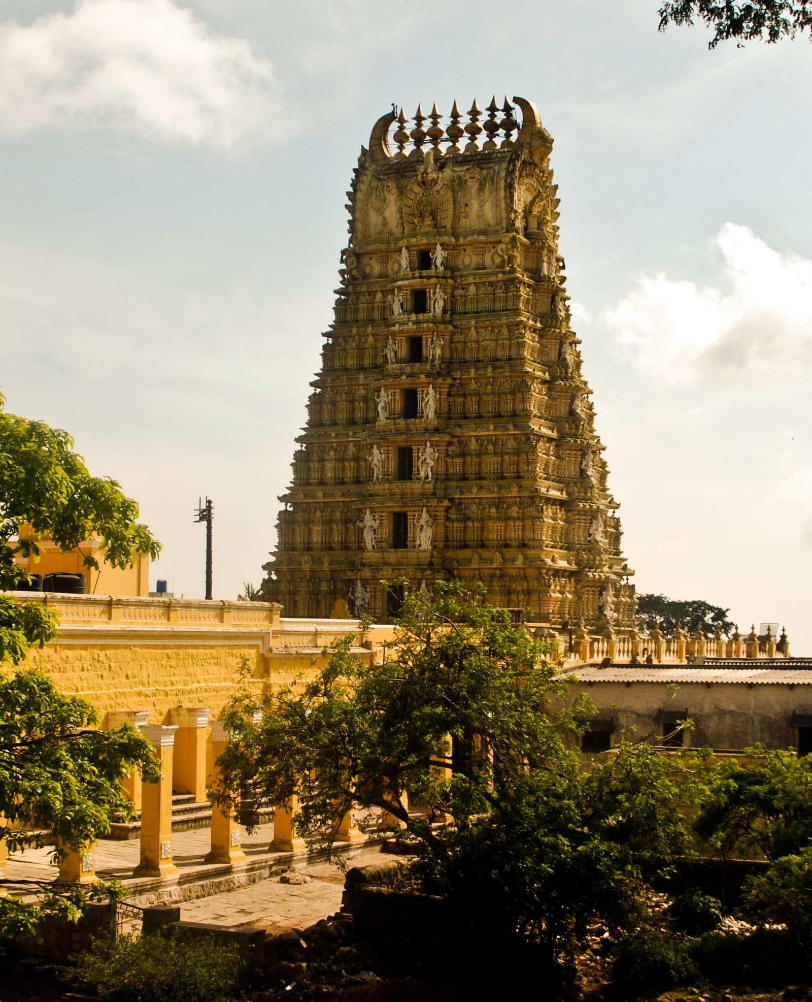 Chamundeshwari Temple with seven-tier gopuram atop Chamundi Hills, Mysore, Karnataka