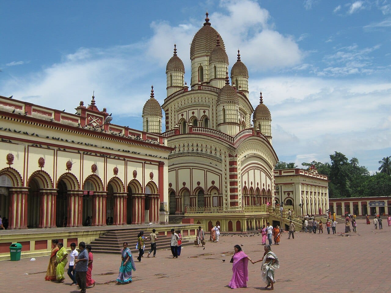 Front view of the navaratna (nine-spired) Dakshineshwar Kali Temple on the Hooghly River, West Bengal