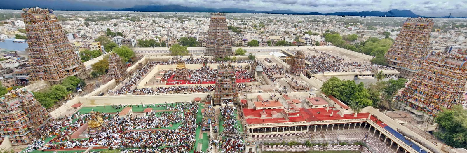 Front view of Meenakshi Temple gopuram, Madurai, Tamil Nadu