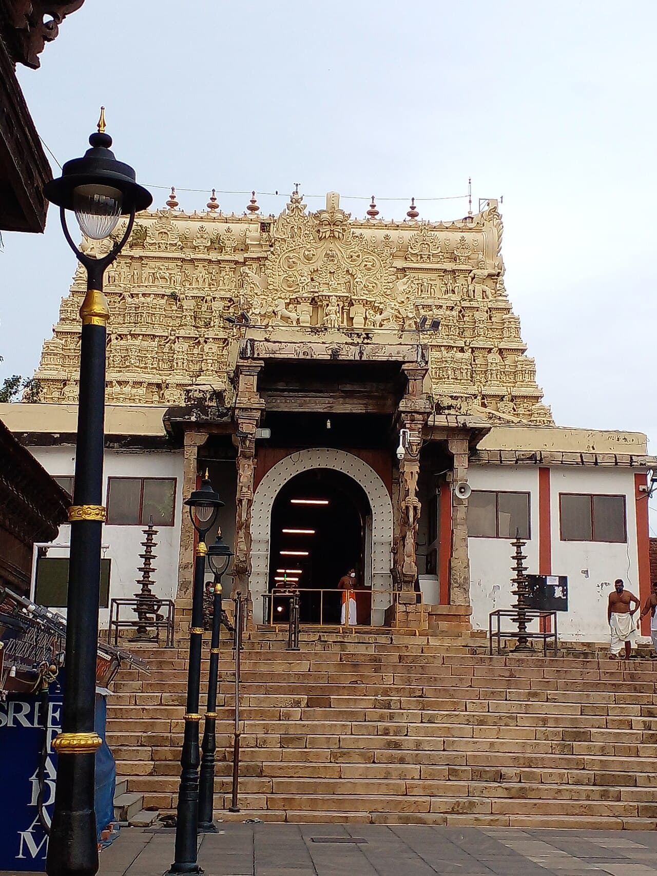 Front view of the colorful Dravidian gopuram of Murugan Temple in Port Blair, Andaman & Nicobar