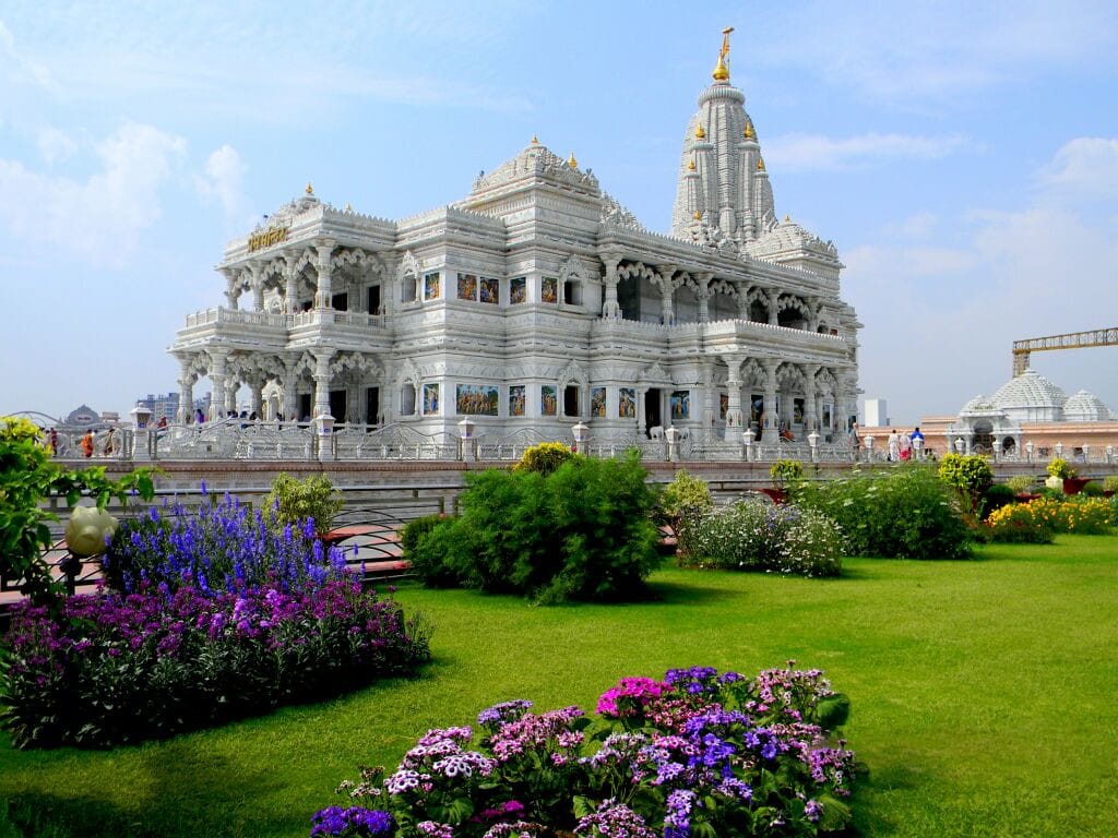 Front view of Prem Mandir, Uttar Pradesh, India