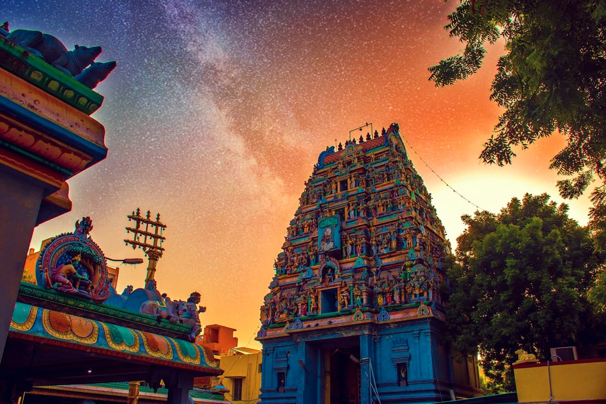 Front view of Manakula Vinayagar Temple in the French Quarter of Puducherry