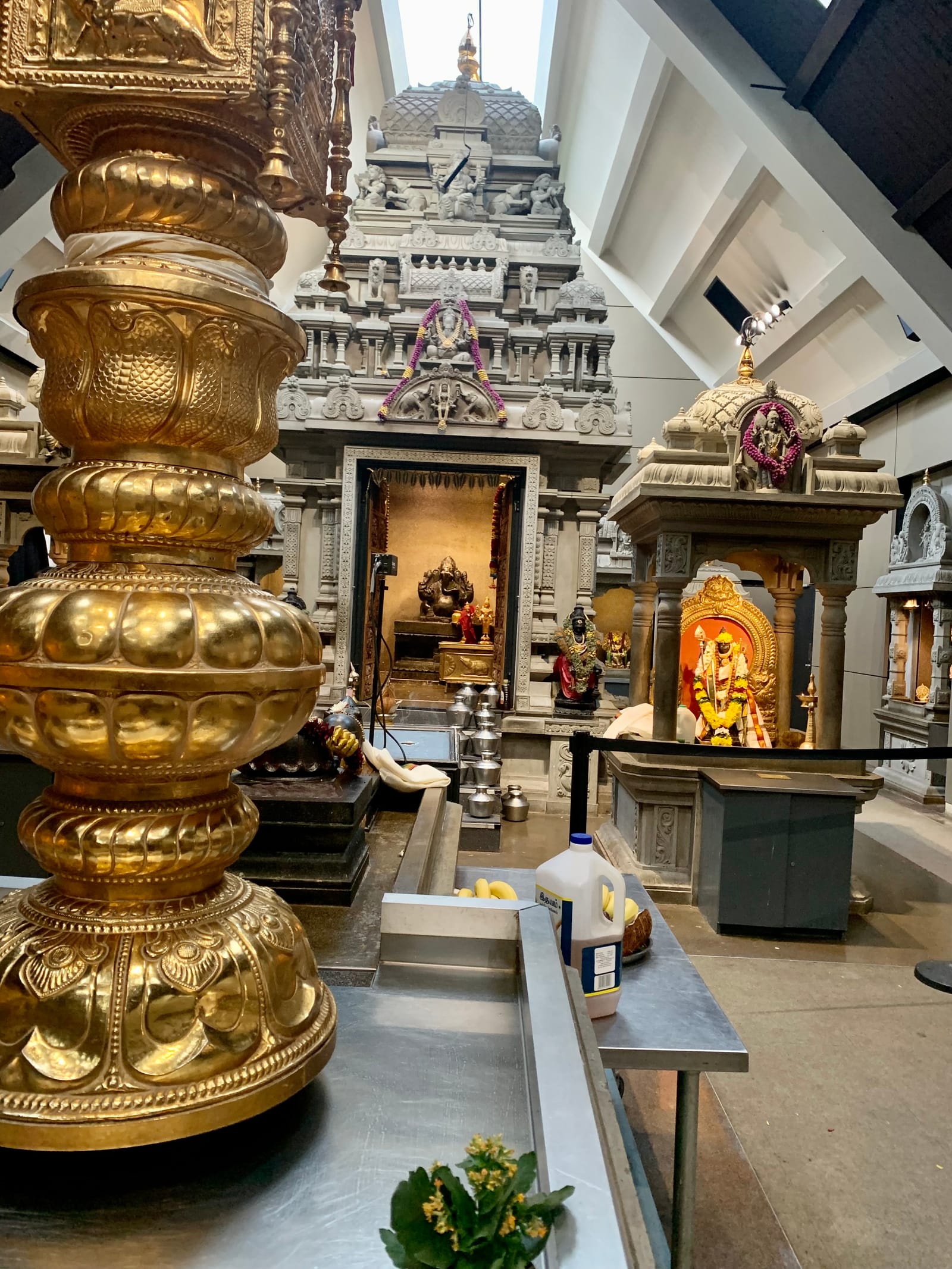 The colorful Dravidian-style gopuram entrance of Shree Ghanapathy Temple in Wimbledon, London, the first fully consecrated South Indian temple in Europe