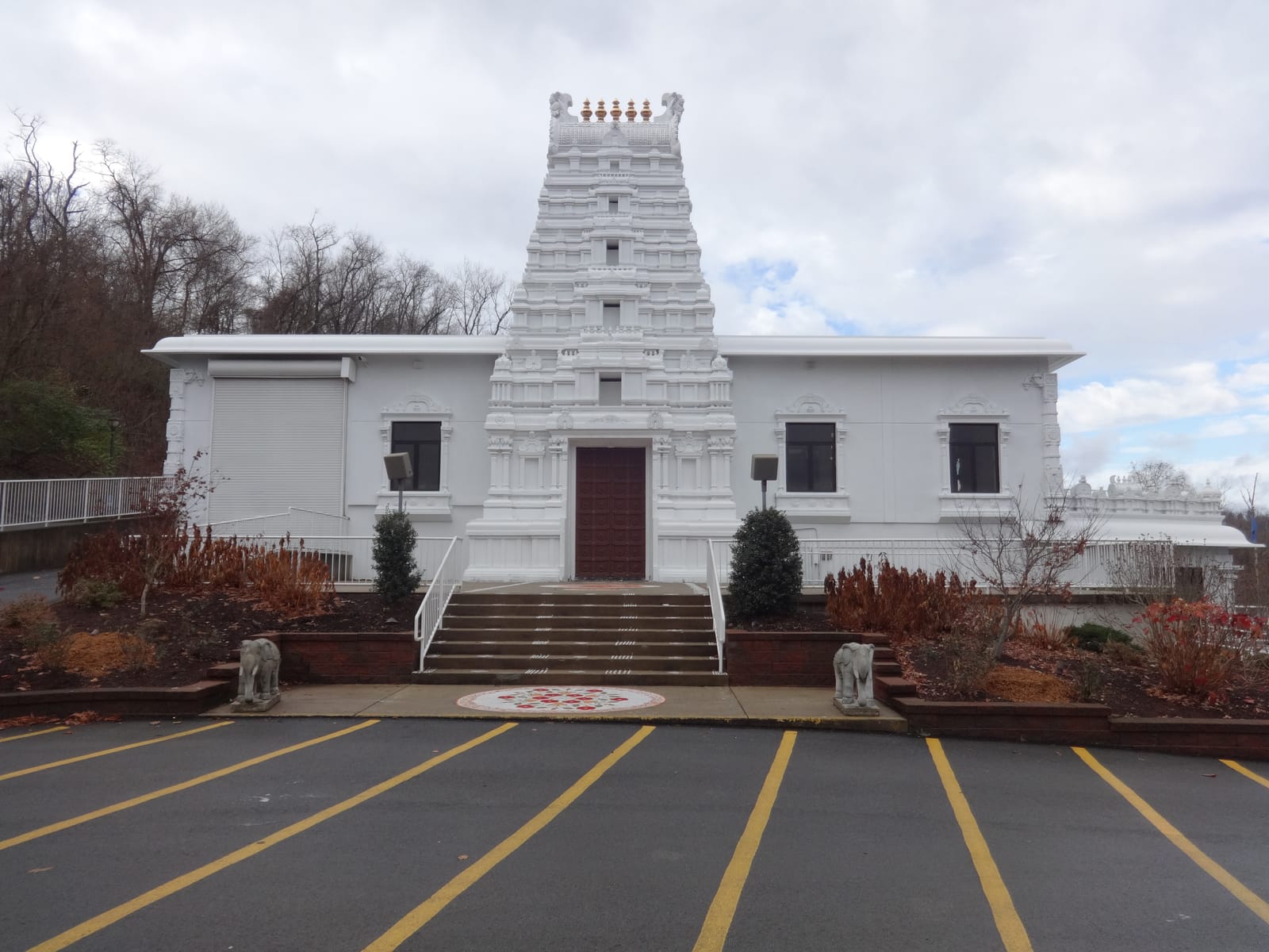 The gopuram of Sri Venkateswara Temple in Pittsburgh with traditional South Indian temple architecture